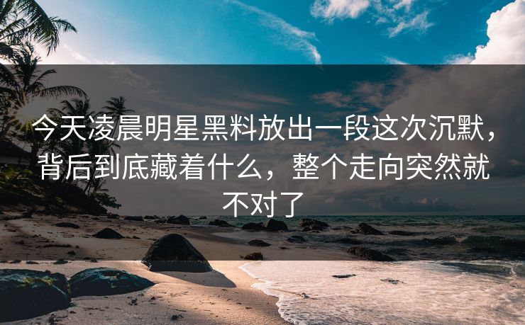 今天凌晨明星黑料放出一段这次沉默，背后到底藏着什么，整个走向突然就不对了