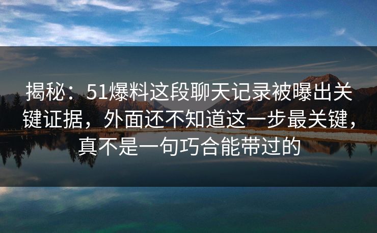 揭秘：51爆料这段聊天记录被曝出关键证据，外面还不知道这一步最关键，真不是一句巧合能带过的