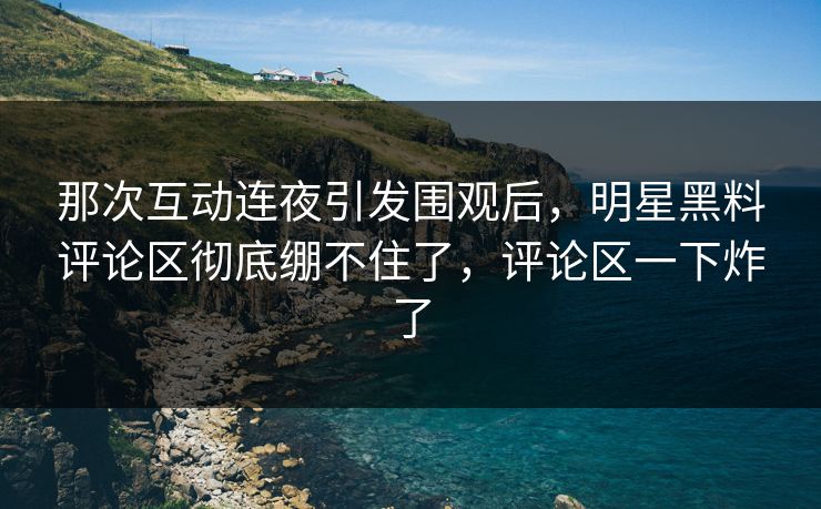 那次互动连夜引发围观后,明星黑料评论区彻底绷不住了,评论区一下炸了